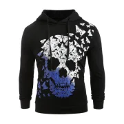 Skull and Butterfly Print Pullover Hoodie - Black Fansmadedirect