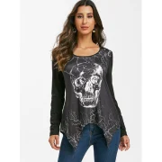 Skull Lightning Print Long Sleeve T Shirt - Black Fansmadedirect