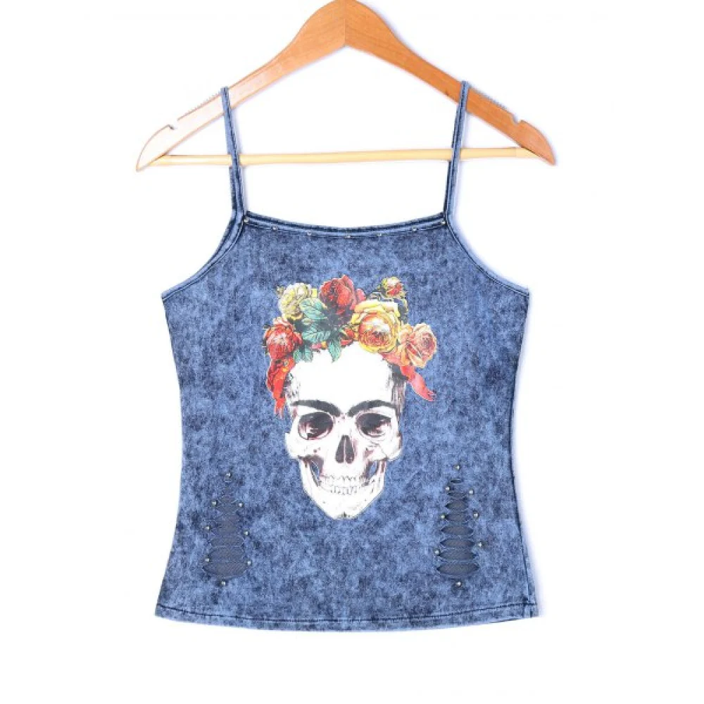 Skull Rose Tank Top - Blue Fansmadedirect