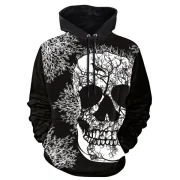 Skull Tree Print Long Sleeve Hoodie - Black Fansmadedirect