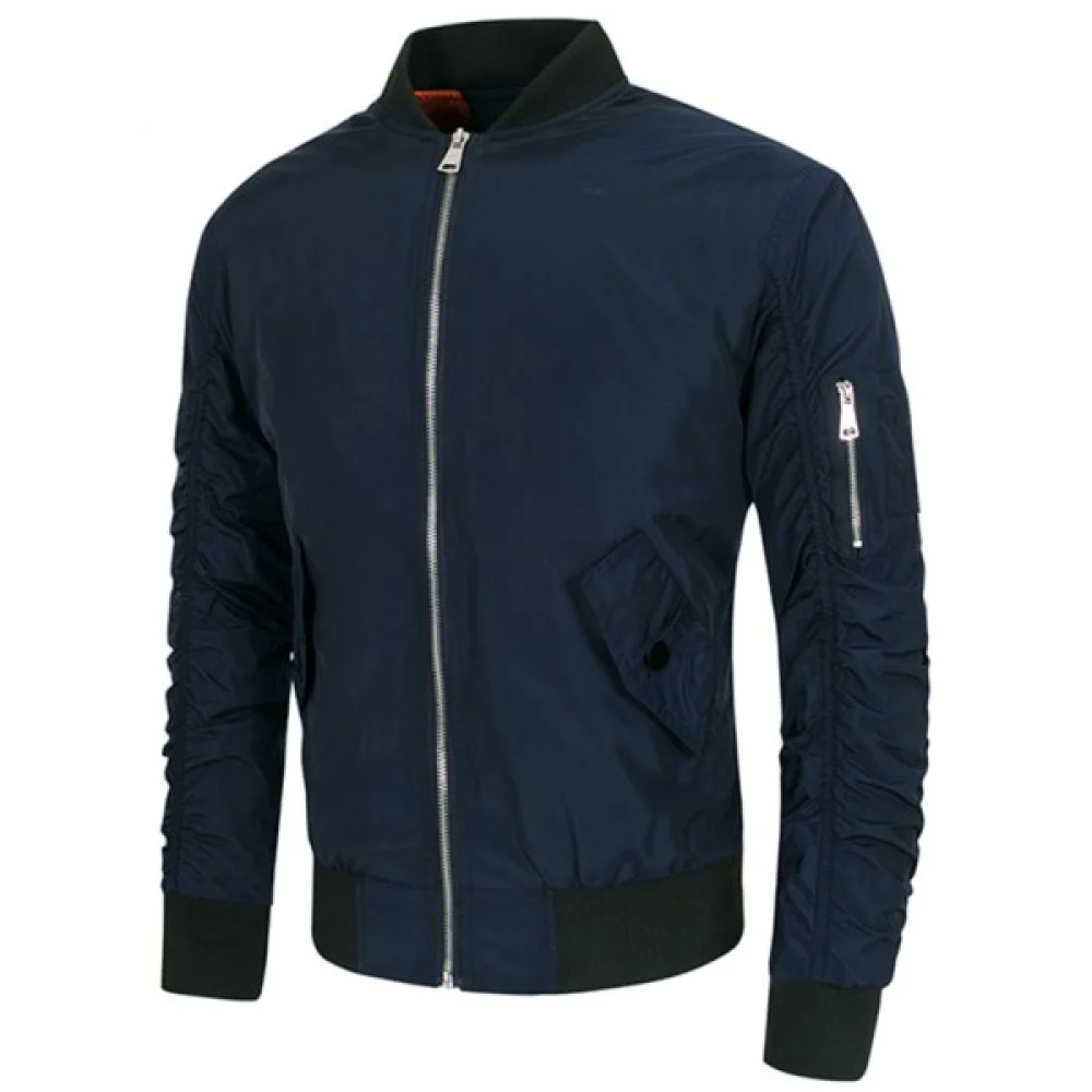 Sleeved Pocket Solid Color Jacket - Dark Slate Blue Fansmadedirect