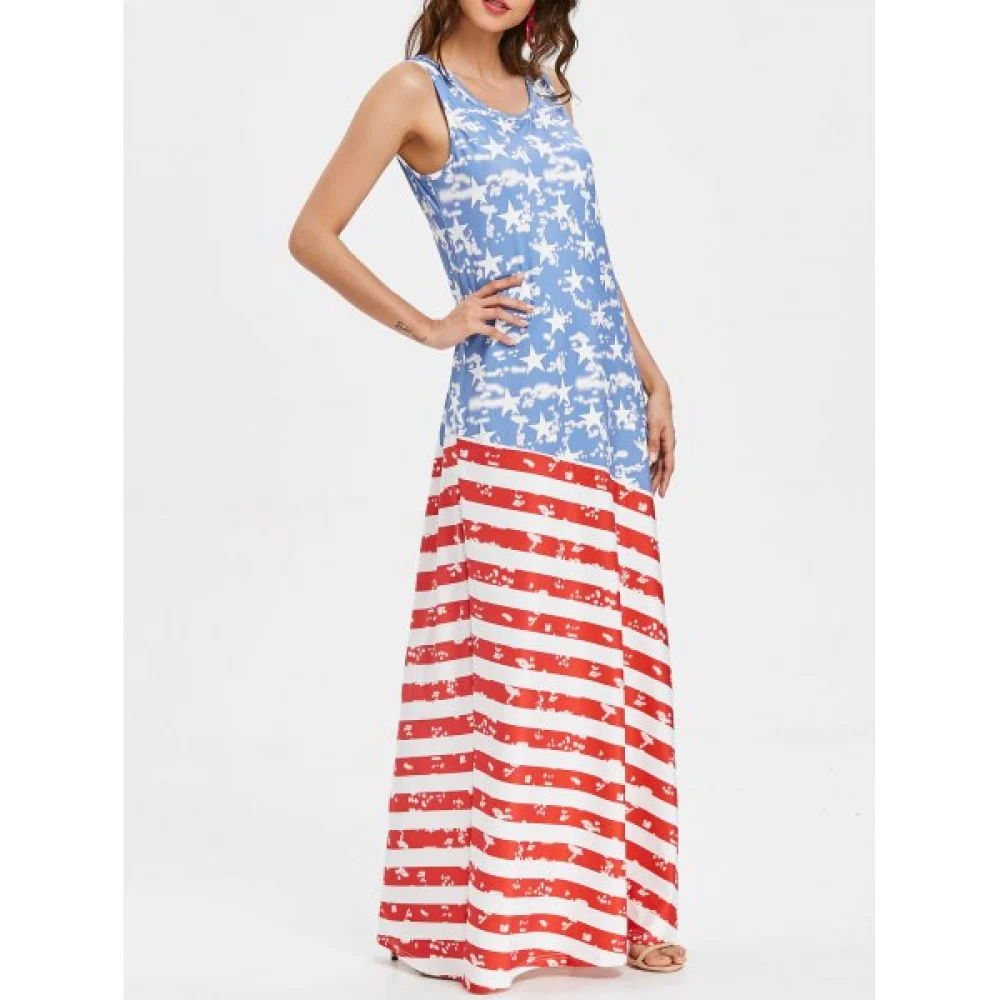Sleeveless American Flag axi Dress - Fansmadedirect