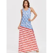 Sleeveless American Flag axi Dress - Fansmadedirect