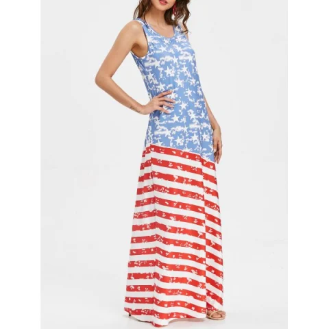 Sleeveless American Flag axi Dress - Fansmadedirect
