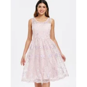 Sleeveless Floral Embroidery Swing Dress - Pink Bubblegum Fansmadedirect