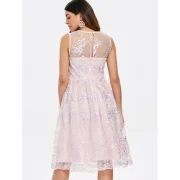 Sleeveless Floral Embroidery Swing Dress - Pink Bubblegum Fansmadedirect