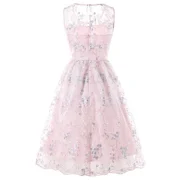Sleeveless Floral Embroidery Swing Dress - Pink Bubblegum Fansmadedirect