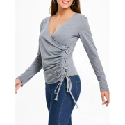 Slim Fit Criss Cross Ruched Top - Gray Fansmadedirect