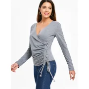 Slim Fit Criss Cross Ruched Top - Gray Fansmadedirect