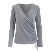 Slim Fit Criss Cross Ruched Top - Gray Fansmadedirect