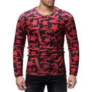 Slim Fit etters Star Print ong Sleeves T-shirt - Cherry Red Fansmadedirect