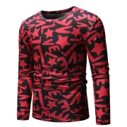 Slim Fit etters Star Print ong Sleeves T-shirt - Cherry Red Fansmadedirect