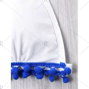 Small Pom Pom Embellished Halter Bikini - White Fansmadedirect