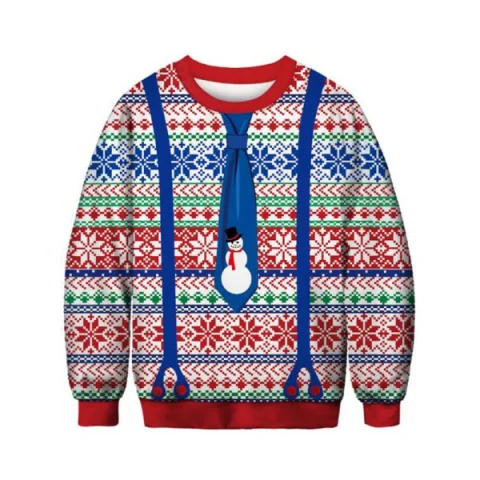 Snowflakes Snowman Faux Tie Christmas Sweatshirt - Fansmadedirect