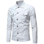 Solid Color Button Fly Denim Jacket - White Fansmadedirect