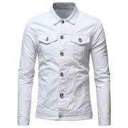Solid Color Button Fly Denim Jacket - White Fansmadedirect