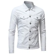 Solid Color Button Fly Denim Jacket - White Fansmadedirect