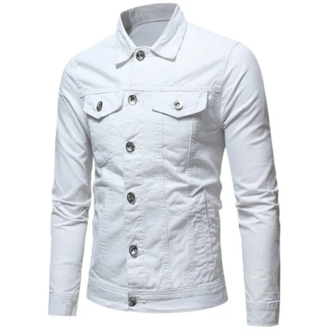 Solid Color Button Fly Denim Jacket - White Fansmadedirect