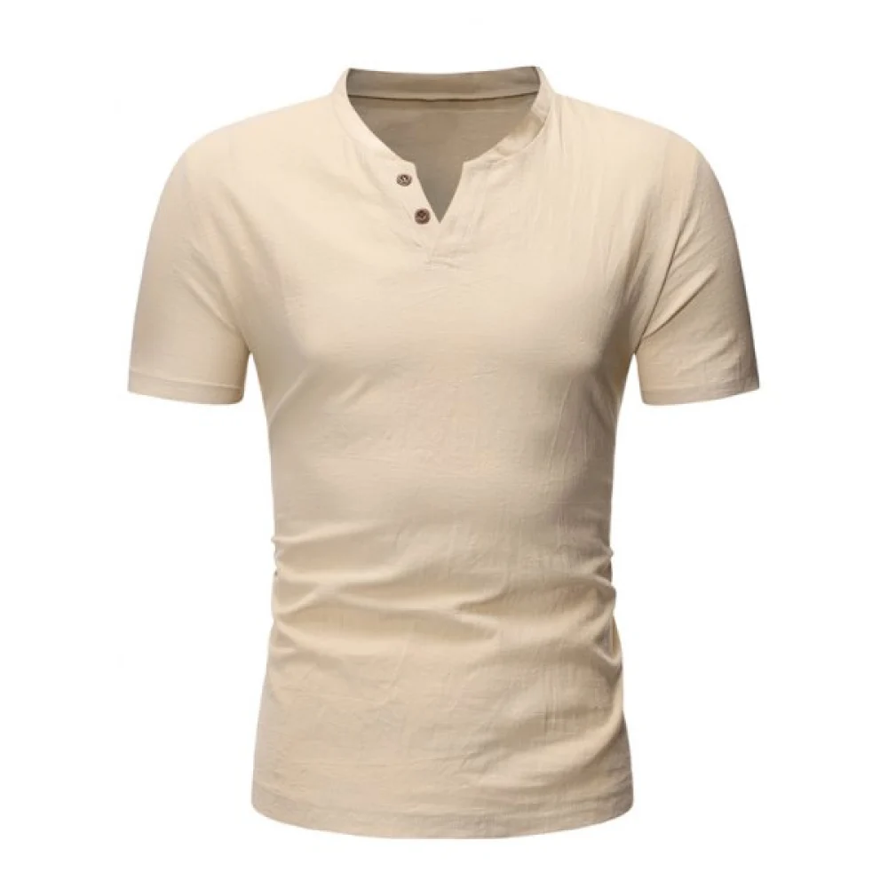 Solid Color Button Short Sleeves T-shirt - Blanched Almond Fansmadedirect