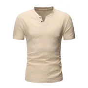 Solid Color Button Short Sleeves T-shirt - Blanched Almond Fansmadedirect