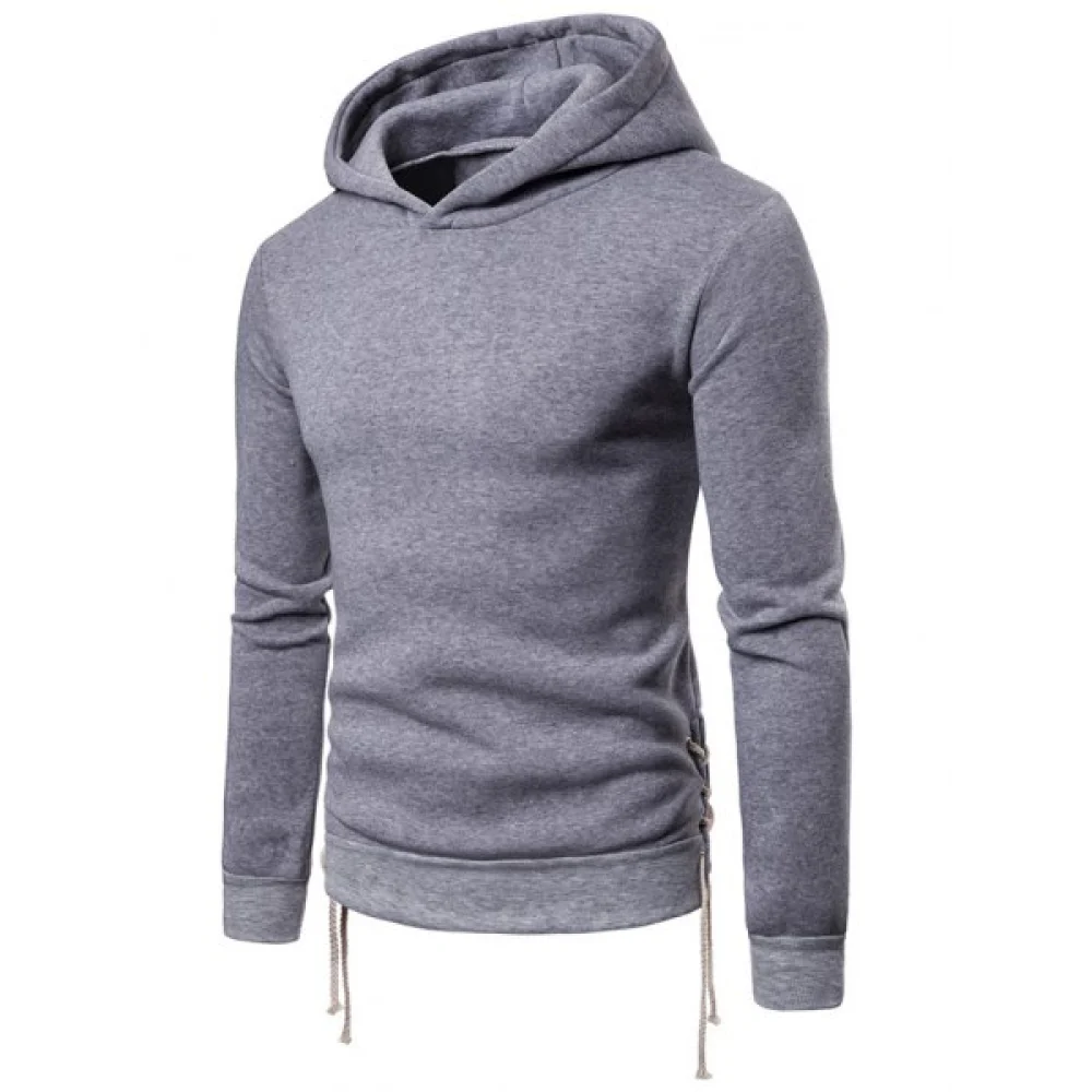 Solid Color Criss Cross Drawstring Bottom Hoodie - Dark Gray Fansmadedirect