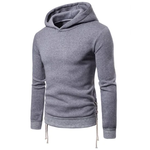 Solid Color Criss Cross Drawstring Bottom Hoodie - Dark Gray Fansmadedirect