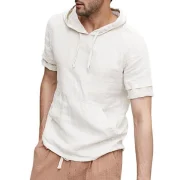 Solid Color Kangaroo Pocket Hooded T-shirt - Beige Fansmadedirect