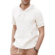 Solid Color Kangaroo Pocket Hooded T-shirt - Beige Fansmadedirect