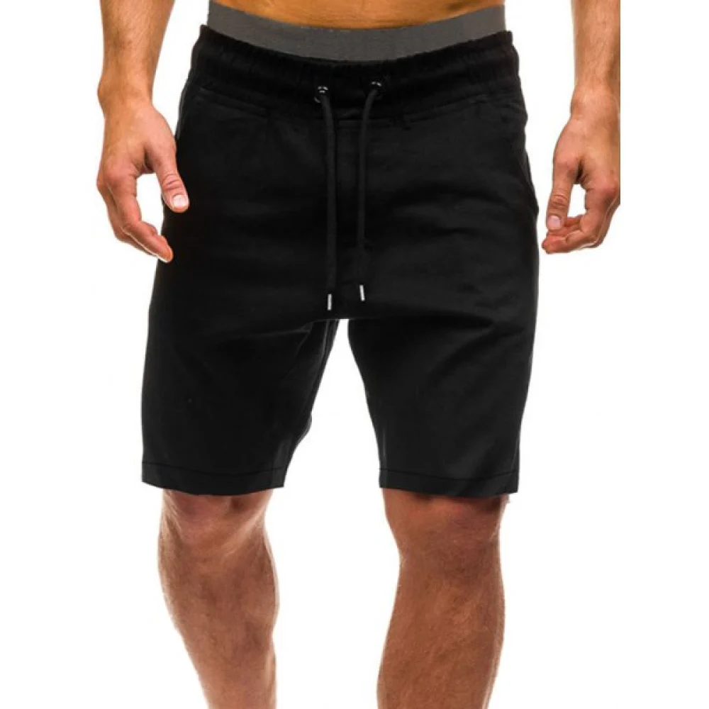 Solid Color Leisure Drawstring Shorts - Black Fansmadedirect