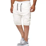 Solid Color Multi-pocket Sport Shorts - White Fansmadedirect