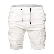 Solid Color Multi-pocket Sport Shorts - White Fansmadedirect