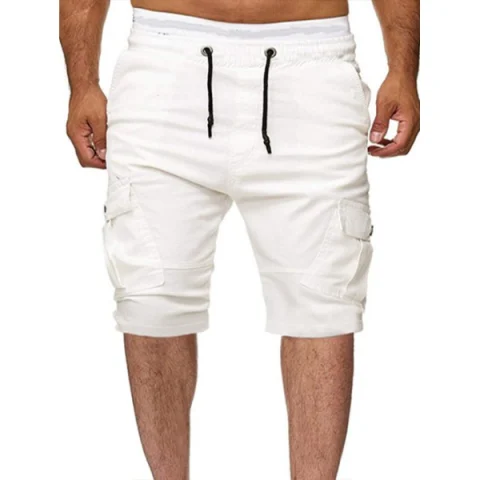 Solid Color Multi-pocket Sport Shorts - White Fansmadedirect