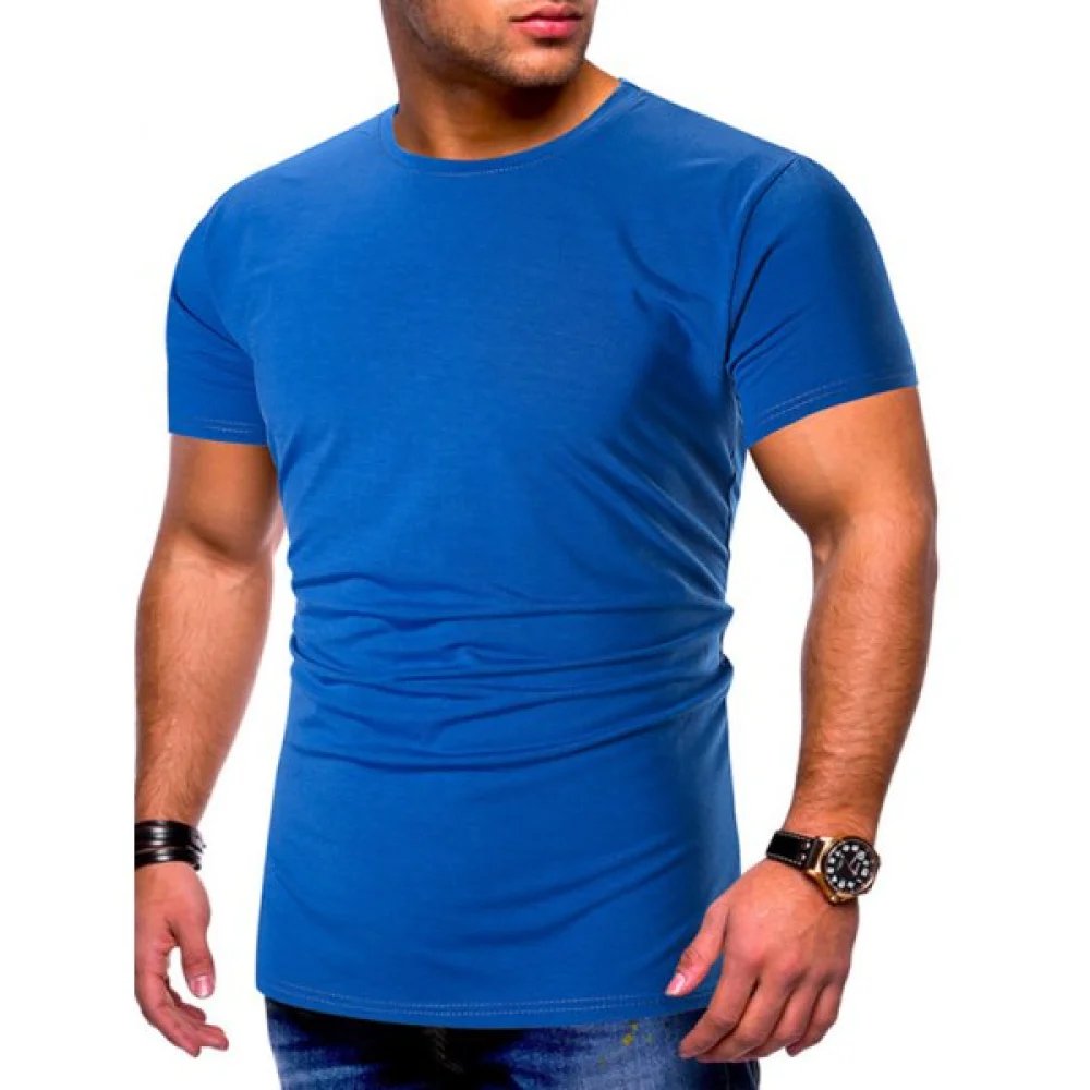 Solid Color Short Sleeves Basic T-shirt - Blue Fansmadedirect