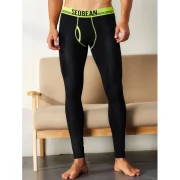 Solid Color U Pouch Design Tight Long Johns - Black Fansmadedirect