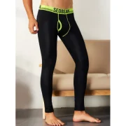 Solid Color U Pouch Design Tight Long Johns - Black Fansmadedirect