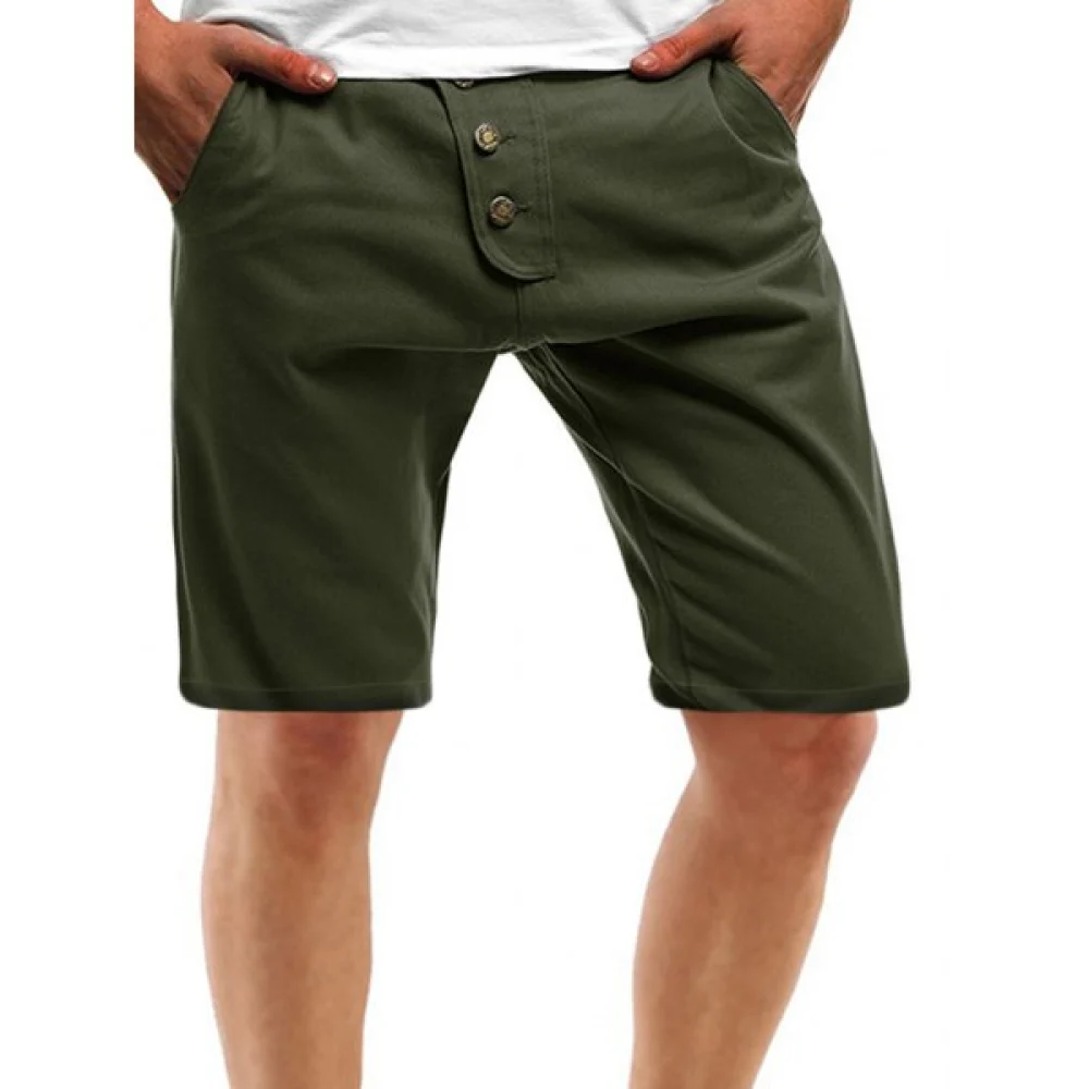 Solid Color ulti Pockets etal Button Embroidery Shorts - Army Green Fansmadedirect