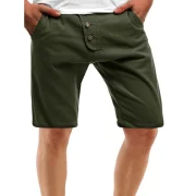 Solid Color ulti Pockets etal Button Embroidery Shorts - Army Green Fansmadedirect