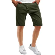 Solid Color ulti Pockets etal Button Embroidery Shorts - Army Green Fansmadedirect