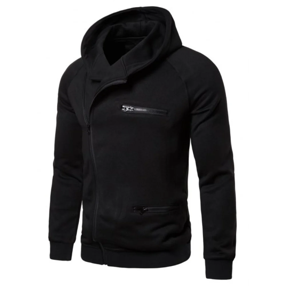 Solid Color Zipper Decoration Casual Hoodie - Black Fansmadedirect