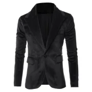 Solid One Button Pocket Velvet Blazer - Black Fansmadedirect