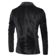 Solid One Button Pocket Velvet Blazer - Black Fansmadedirect