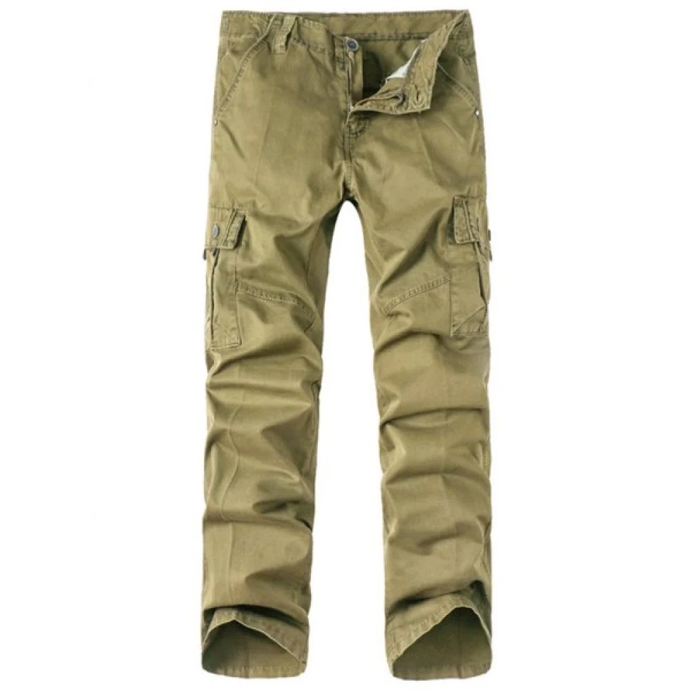 Solid Zip Up ulti Pockets Cargo Pants - Light Khaki Fansmadedirect