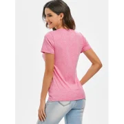 Space Dye Lace-up Flower Print Tee - Pink Fansmadedirect