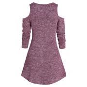 Space Dye Open Shoulder Plunging Neck T Shirt - Firebrick Fansmadedirect