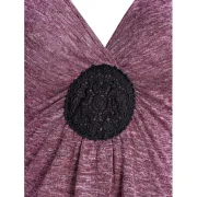 Space Dye Open Shoulder Plunging Neck T Shirt - Firebrick Fansmadedirect