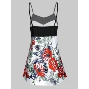 Spaghetti Strap Button Ditsy Print Tank Top - White Fansmadedirect