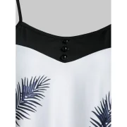 Spaghetti Strap Button Ditsy Print Tank Top - White Fansmadedirect