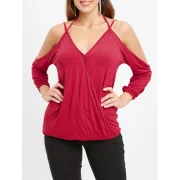 Spaghetti Strap Cold Shoulder T-shirt - Red Fansmadedirect