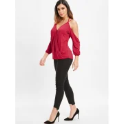 Spaghetti Strap Cold Shoulder T-shirt - Red Fansmadedirect