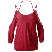Spaghetti Strap Cold Shoulder T-shirt - Red Fansmadedirect